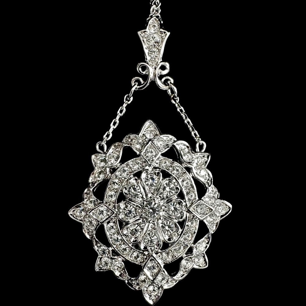 Vintage Nolan Miller Rhinestone Snowflake Pendant Necklace & Earrings Set
